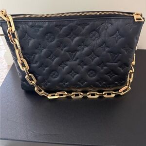 Louis Vuitton Black Quilted Monogram Leather Shoulder Pouch with Gold Chain